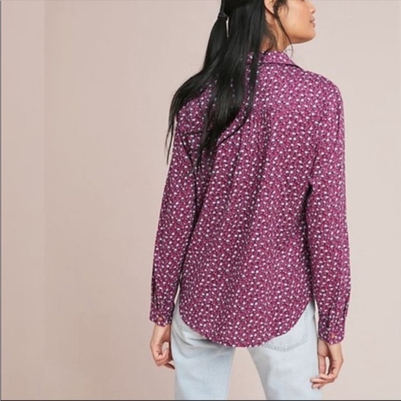 EUC Maeve x Anthro Calico Floral Button Down Wine in Size Sz 0 - Picture 3 of 13